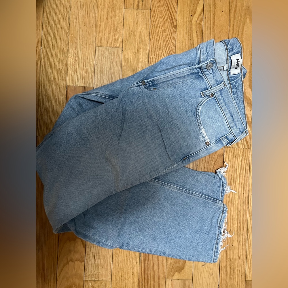 AGoldE  Light Wash Straight Leg Jeans with Raw Hem